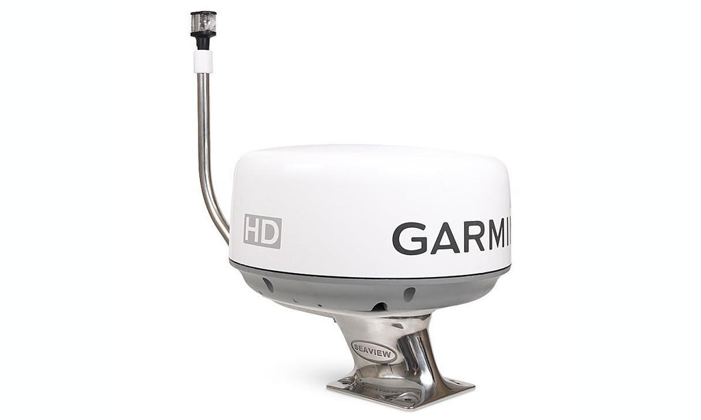 5” S.S. Radar Mount for most Furuno, Sitex, Simrad, Raymarine, Garmin, 3G,4G, BR24 domes / Aft lean / 7x 7 base plate / S.S. Light bar compatible