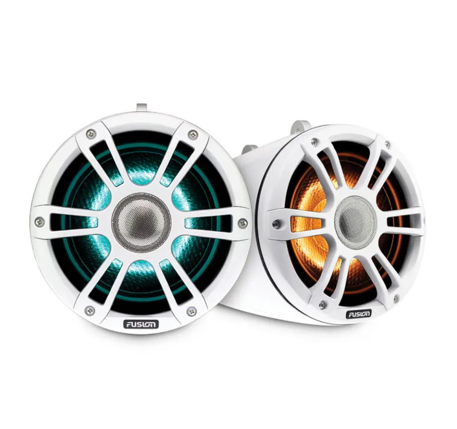 Fusion® Signature Series 3 Marine Wake Tower Speakers, 6.5 230 Watt Sports White Marine Wake Tower Speaker with CRGBW