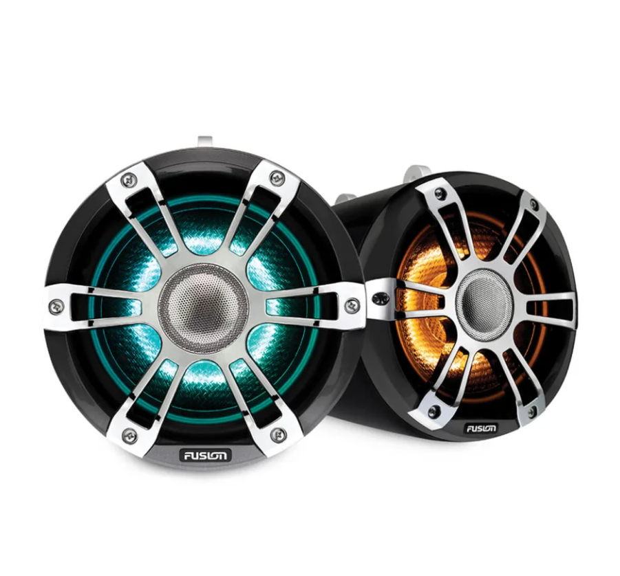 Fusion® Signature Series 3 Marine Wake Tower Speakers, 7.7 280 Watt Sports Chrome Marine Wake Tower Speaker with CRGBW