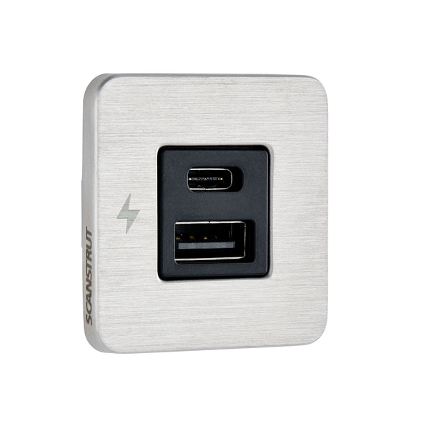 Scanstrut TILE - USB-A / USB-C Interiors Charging Socket Brushed Stainless Bezel