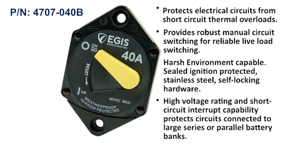 EGIS 87 Series 40A Circuit Breaker, Panel Mount