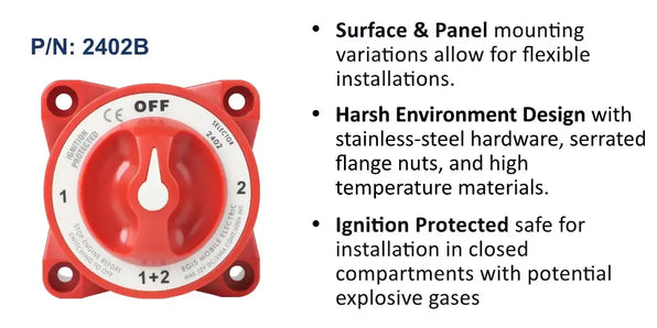 EGIS e-Series 350A Battery Selector Switch with AFD, Off/1/Both/2