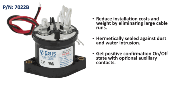 EGIS 500A Sealed Contactor with Auxiliary Contacts 12/24V