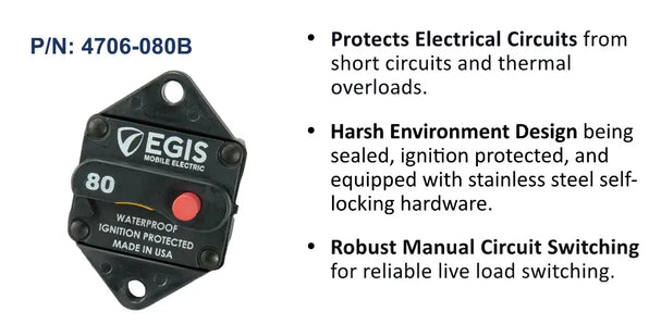 EGIS 85 Series 80A Circuit Breaker, Panel Mount