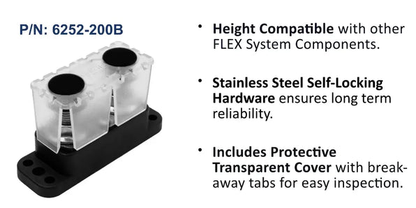 EGIS 250A PowerBar Busbar with Cover, 2 x M10 Studs + 2 Screw Terminals