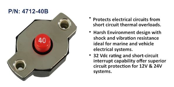 EGIS Medium Duty 40A Circuit Breaker, Push Button