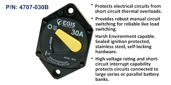 EGIS 87 Series 30A Circuit Breaker, Panel Mount