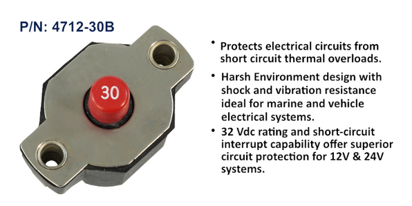 EGIS Medium Duty 30A Circuit Breaker, Push Button