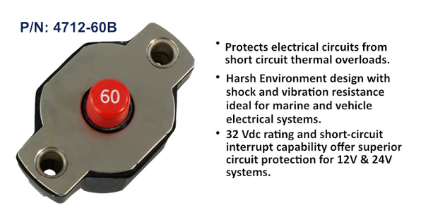 EGIS Medium Duty 60A Circuit Breaker, Push Button