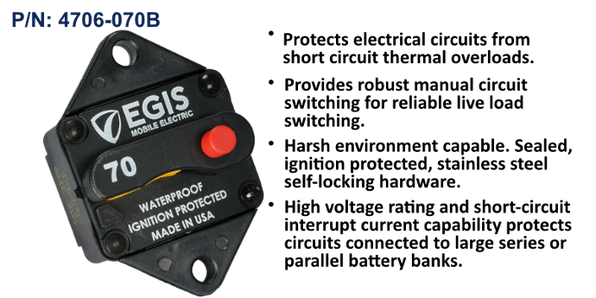 EGIS 85 Series 70A Circuit Breaker, Panel Mount (Bulk Pack)