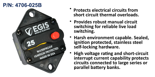EGIS 85 Series 25A Circuit Breaker, Panel Mount