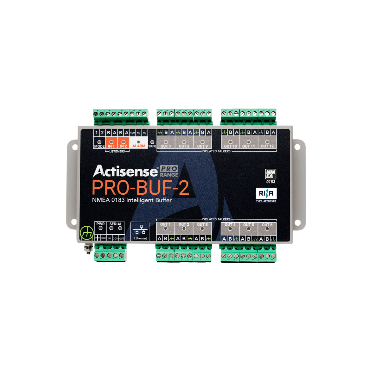 Actisense 2 OPTO inputs, 12 ISO-Drive outputs, Serial Port, Ethernet port, standard configuration, pluggable screw terminals