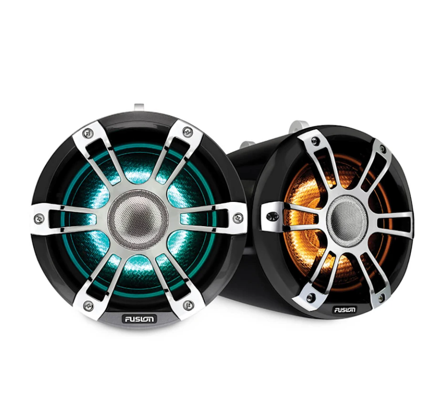 Fusion® Signature Series 3 Marine Wake Tower Speakers, 6.5 230 Watt Sports Chrome Marine Wake Tower Speaker with CRGBW